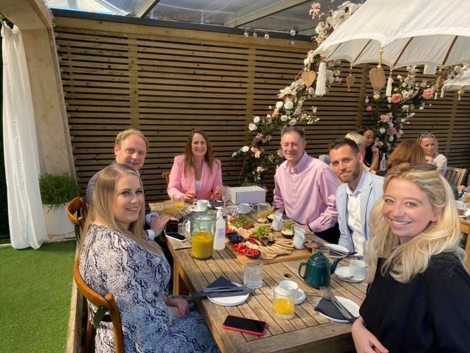 Daniel Fitzhenry at a breakfast table with business leaders at The Garden Society, Eastleigh