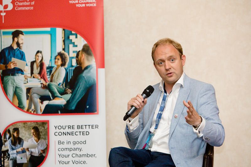 Daniel Fitzhenry telling his story at a Chamber of Commerce lunch, September 2021