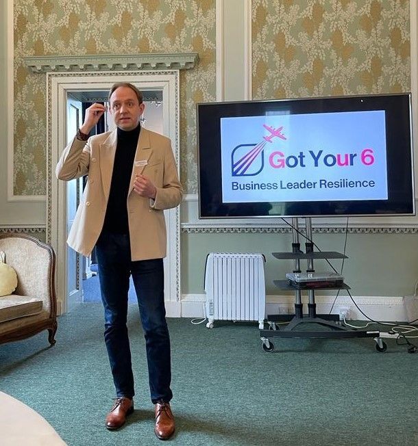 Daniel Fitzhenry speaking at the Got Your 6 Business Leader Resilience event, Merley House, Wimborne
