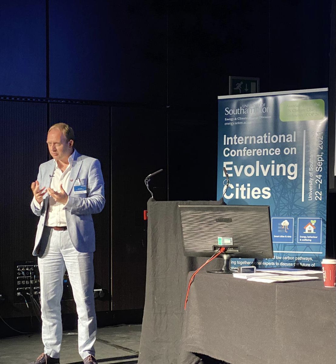 Daniel Fitzhenry mid-talk at the International Conference on Evolving Cities, University of Southampton