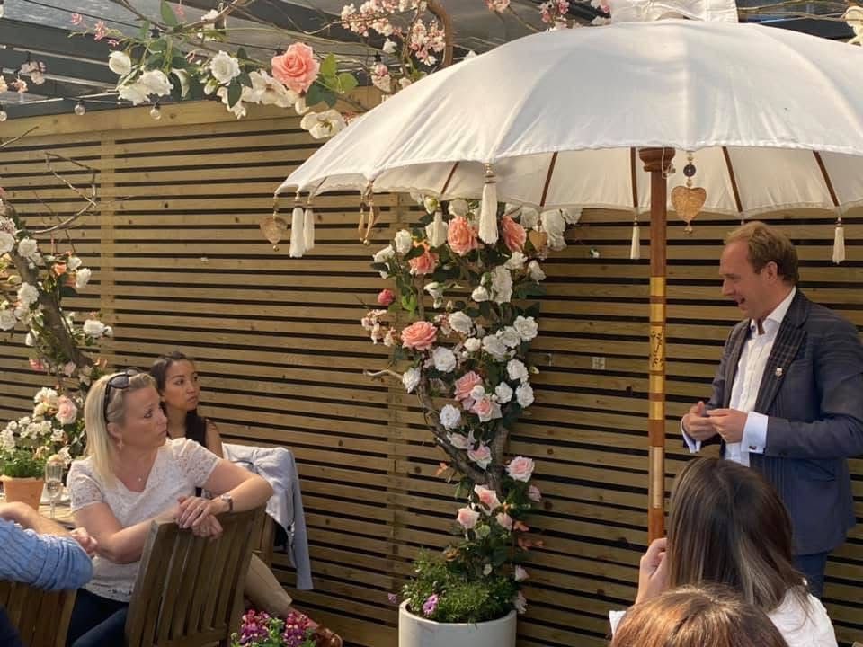 Daniel Fitzhenry speaking to business leaders at a Collaboration 360 breakfast, The Garden Society, Eastleigh