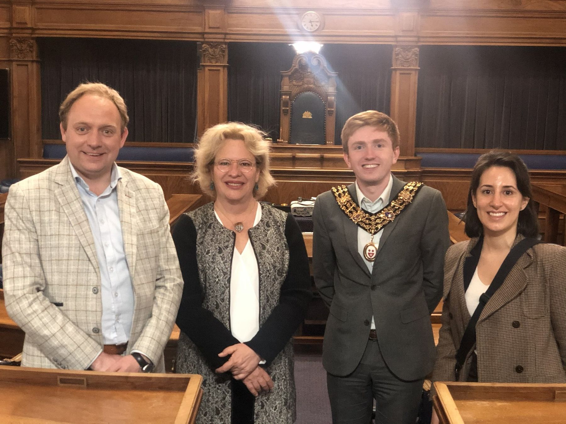 Daniel Fitzhenry with the Mexican Ambassador and the Mayor of Southampton in the Council Chamber
