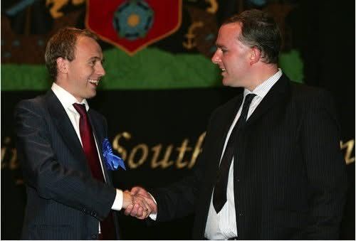 Daniel Fitzhenry, aged 22, shaking hands on stage on election night after winning his first seat on Southampton City Council, May 2008