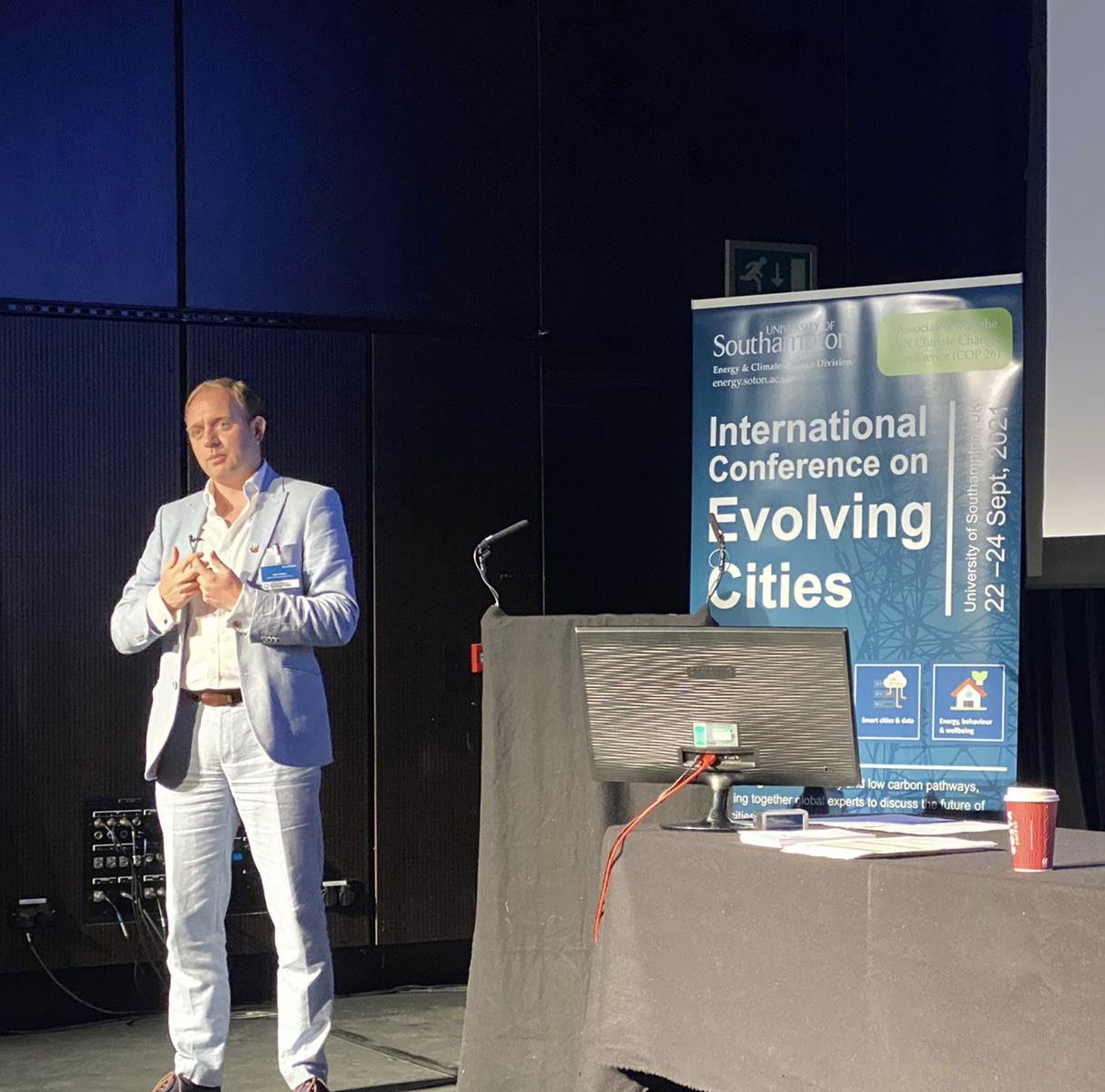Daniel Fitzhenry, Leader of Southampton City Council, addressing the International Conference on Evolving Cities at the University of Southampton